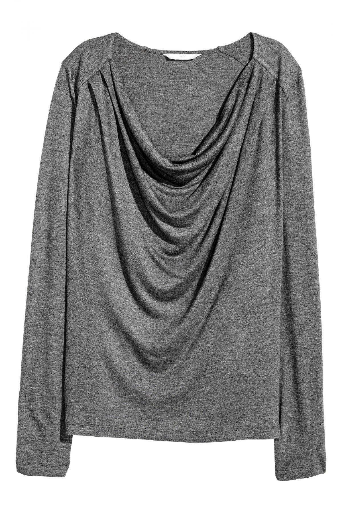 buy, knitted, top, with, drapery, h&m, women's, 0427287004, gray, color, deliver price from 9.13 $